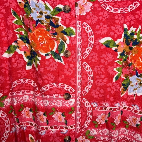 Small LC Lauren Conrad Linen Blend Skirt Fuchsia Pink Rose Floral Aline Lined - Picture 9 of 13